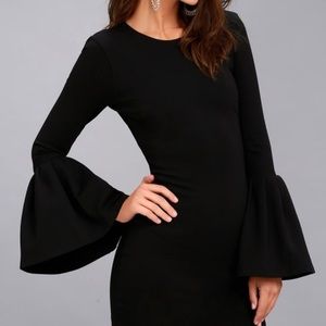 Lulus Double Flair Black Long Sleeve Bodycon Dress